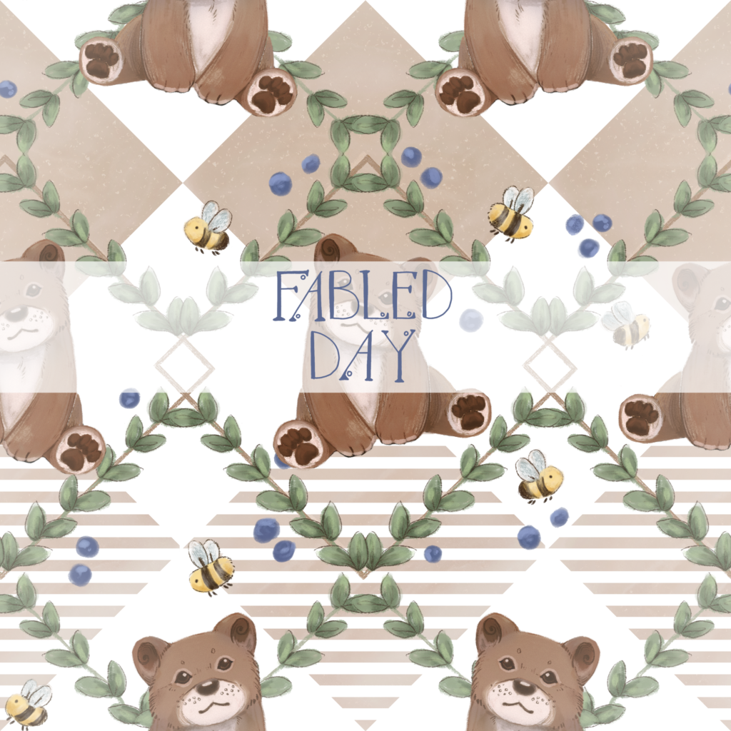Blueberries bears and bees seamless pattern for fabric